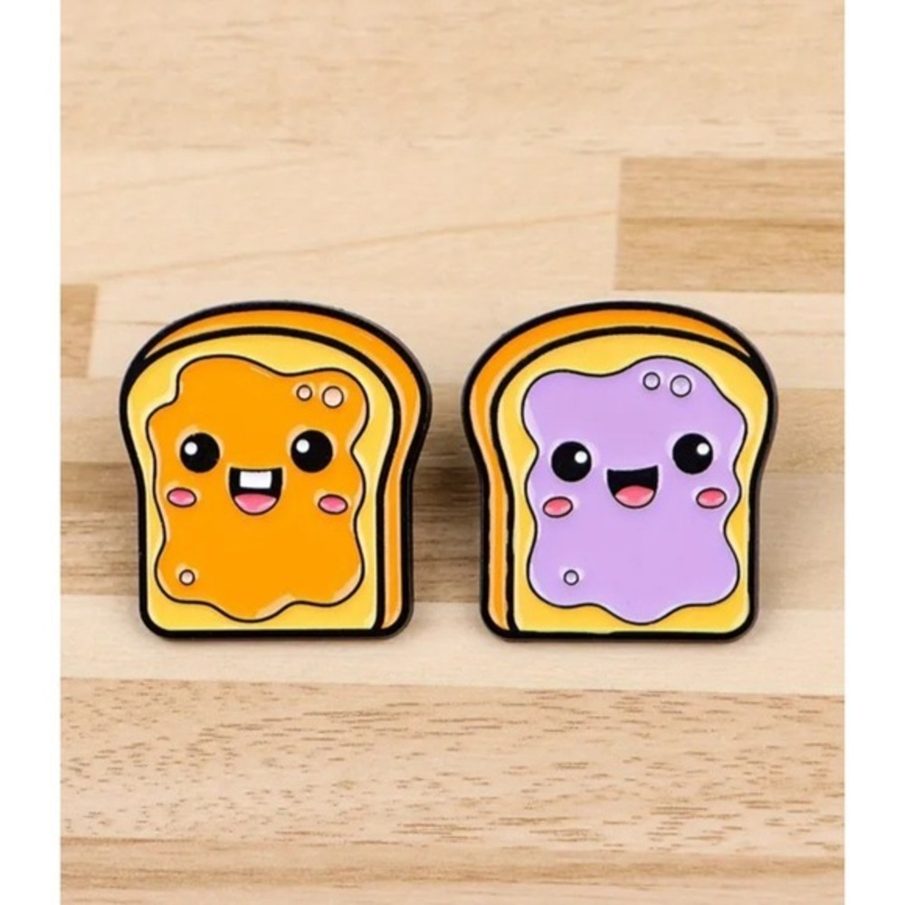 Peanut Butter and Jelly Toast Enamel Pin Set Kawaii PB&J Best Friends Lapel Pins